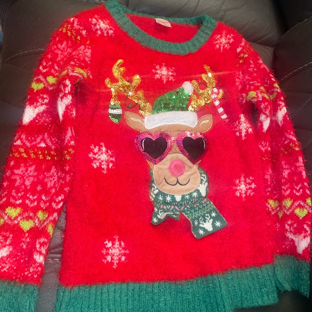 Kids Festive Red Reindeer Sweater-Size S (6-6X)